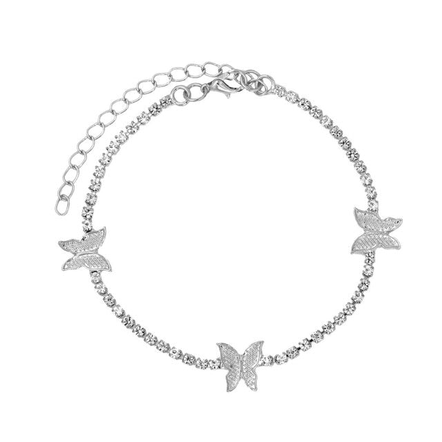 Caraquet 2021 Iced Out Crystal Butterfly Anklets for Women Bling Rhinestone Chain Ankle Bracelet Beach Barefoot Female Jewelry