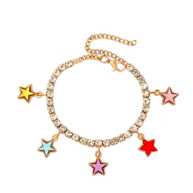 Caraquet 2021 Iced Out Crystal Butterfly Anklets for Women Bling Rhinestone Chain Ankle Bracelet Beach Barefoot Female Jewelry