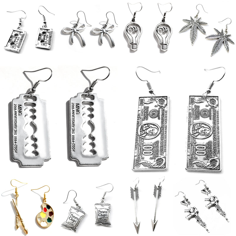 Earrings For Women Fashion Punk Handcuffs Blade Gun Drop Earrings Simple Cool Cute Jewelry Custom Handmade Girls Gift Banknote