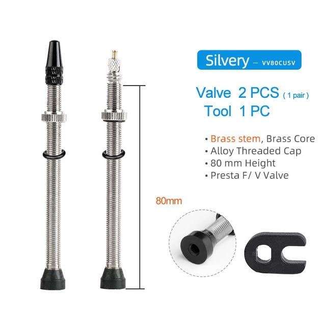 Deemount 2PCS 40/60/80/MM Brass or Alloy Stem Bicycle F/V Presta Tubeless Tire Valve Road Bike MTB Nipple W/Tool Alloy Valve Cap