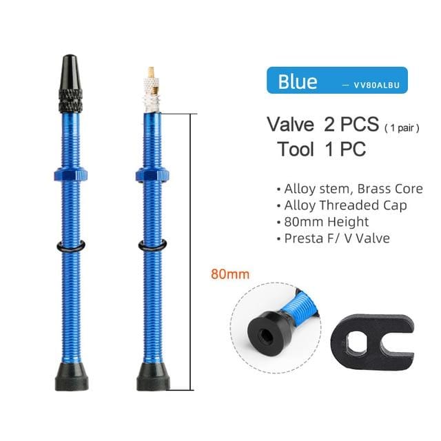 Deemount 2PCS 40/60/80/MM Brass or Alloy Stem Bicycle F/V Presta Tubeless Tire Valve Road Bike MTB Nipple W/Tool Alloy Valve Cap