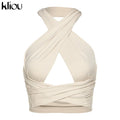 Kliou Solid Halter Crop Tops Women Bandage Hole Sexy Backless Tanks Vest Skinny Party Clubwear Female Hot Outwear Outfits Summer