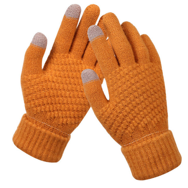 Women's Winter Touch Screen Gloves Thicken Warm Knitted Stretch Gloves Imitation Wool Full Finger Outdoor Skiing Gloves