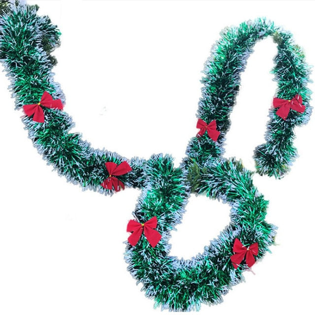 2020 New 2M Christmas Garland Home Party Wall Door Decor Christmas Tree Ornaments Tinsel Strips with Bowknot Party Supplies U3