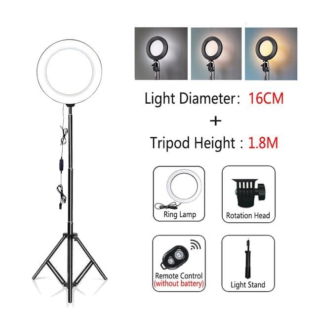 Dimmable LED Selfie Ring Light with Tripod USB Selfie Light Ring Lamp Big Photography Ringlight 26cm with Stand for Phone Studio