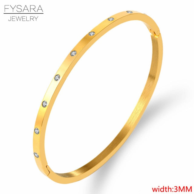 FYSARA Luxury Brand Crystals Love Bangles Cubic Zirconia Bracelets Couple Luxuxy Jewelry Stainless Steel Bangles For Women Gift