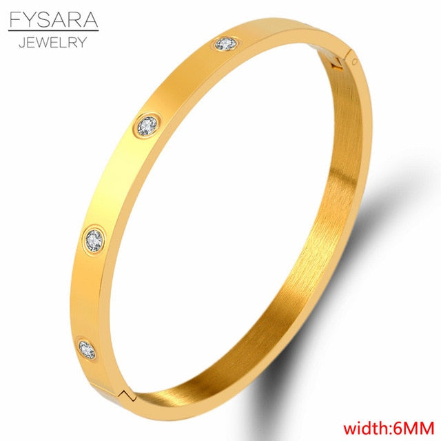 FYSARA Luxury Brand Crystals Love Bangles Cubic Zirconia Bracelets Couple Luxuxy Jewelry Stainless Steel Bangles For Women Gift