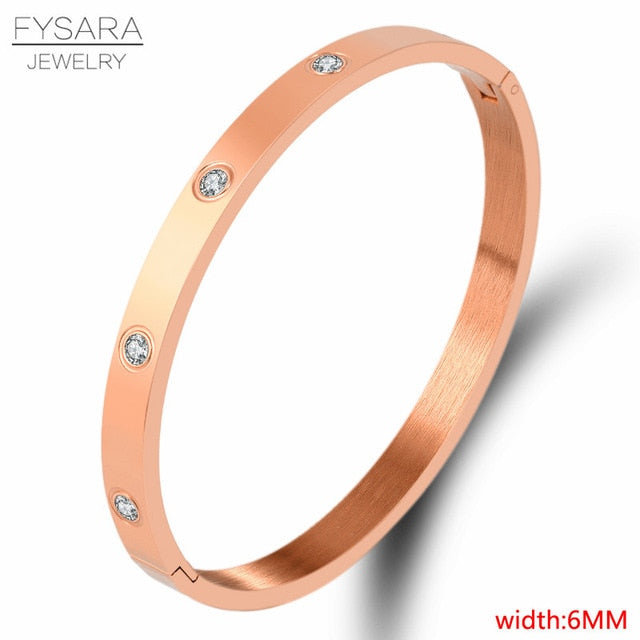 FYSARA Luxury Brand Crystals Love Bangles Cubic Zirconia Bracelets Couple Luxuxy Jewelry Stainless Steel Bangles For Women Gift