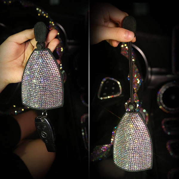 Key Case for Women Rhinestone Car Accessories Bling Girls Diamond Keychian Fob Cover Holder Keyring for Mini VW Bmw Benz Etc