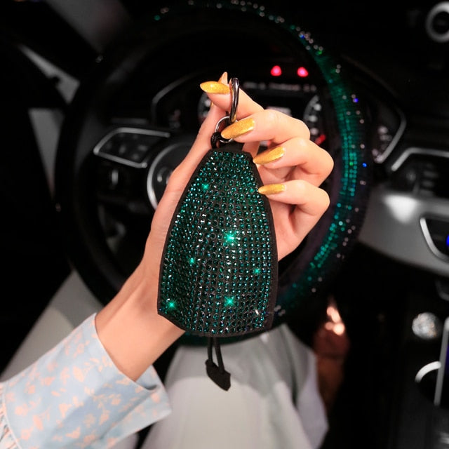 Key Case for Women Rhinestone Car Accessories Bling Girls Diamond Keychian Fob Cover Holder Keyring for Mini VW Bmw Benz Etc