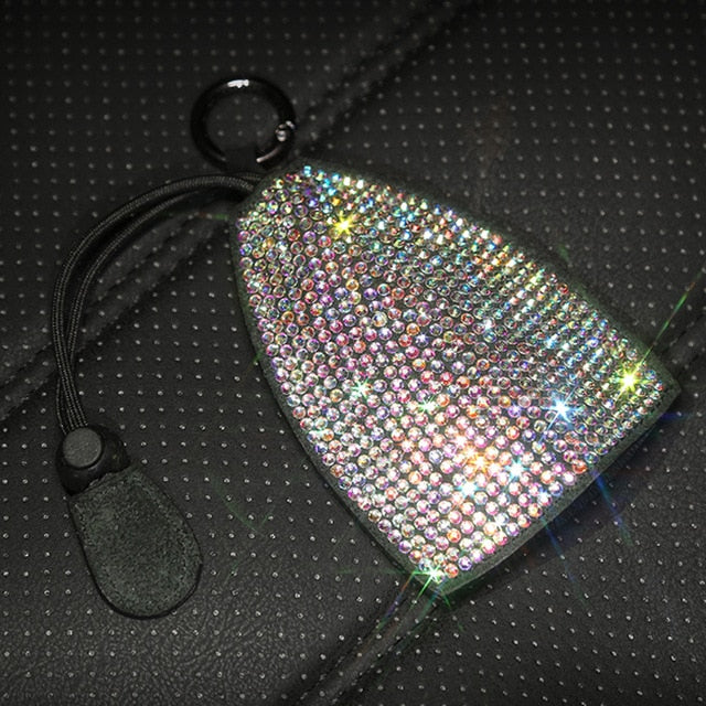 Key Case for Women Rhinestone Car Accessories Bling Girls Diamond Keychian Fob Cover Holder Keyring for Mini VW Bmw Benz Etc