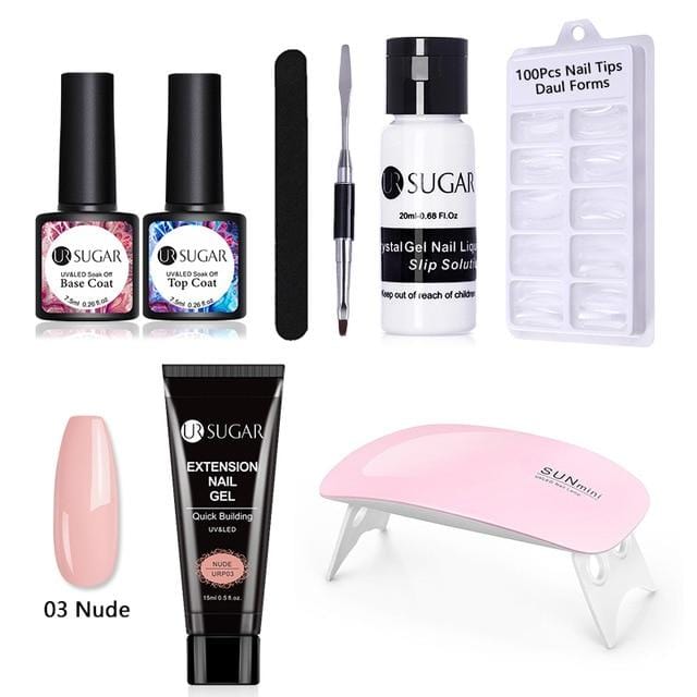 UR SUGAR 15ml Poly UV Nail Gel Kit Acrylic Set Extend Fast Builder UV Gel Slip Solution Nail Form Nail Art Brush Nail Tool Kit
