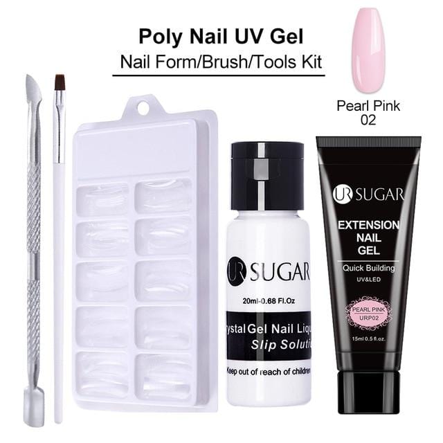 UR SUGAR 15ml Poly UV Nail Gel Kit Acrylic Set Extend Fast Builder UV Gel Slip Solution Nail Form Nail Art Brush Nail Tool Kit