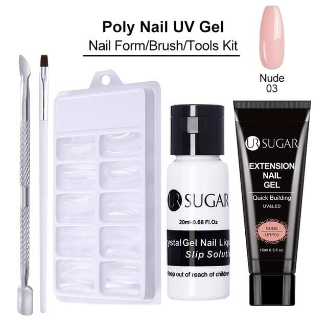 UR SUGAR 15ml Poly UV Nail Gel Kit Acrylic Set Extend Fast Builder UV Gel Slip Solution Nail Form Nail Art Brush Nail Tool Kit
