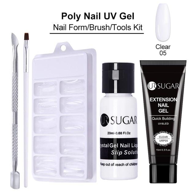 UR SUGAR 15ml Poly UV Nail Gel Kit Acrylic Set Extend Fast Builder UV Gel Slip Solution Nail Form Nail Art Brush Nail Tool Kit