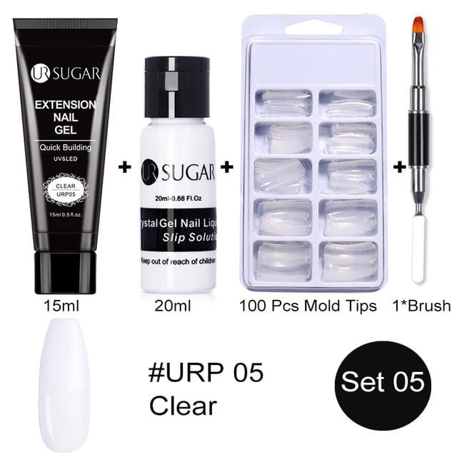 UR SUGAR 15ml Poly UV Nail Gel Kit Acrylic Set Extend Fast Builder UV Gel Slip Solution Nail Form Nail Art Brush Nail Tool Kit