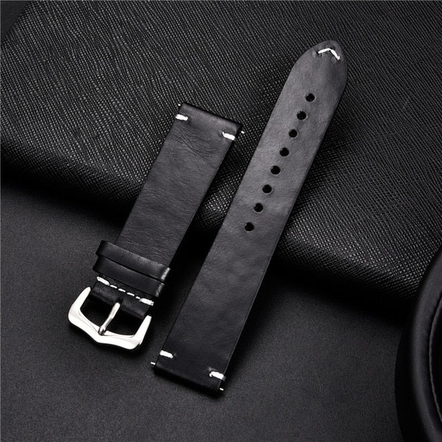 Retro Genuine Leather Strap Oil Wax Oily Discoloration Cowhide Leather Watchband 18 20 22 24mm High Quality Business Watch Band