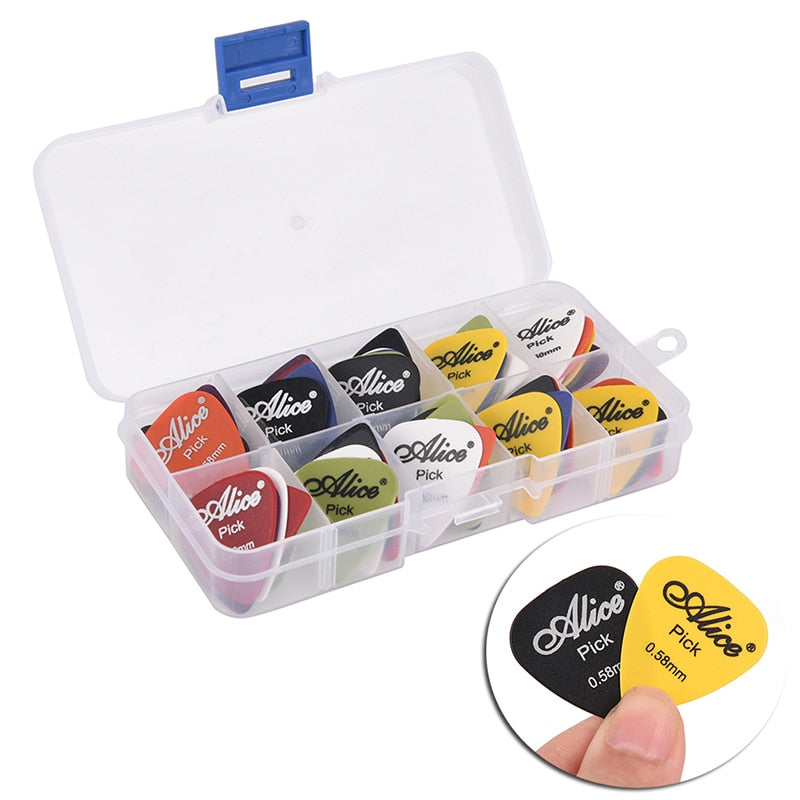 50pcs electric guitar picks mix 0.58/0.71/0.81/0.96/1.2/1.5mm thickness boxed guitar accessories
