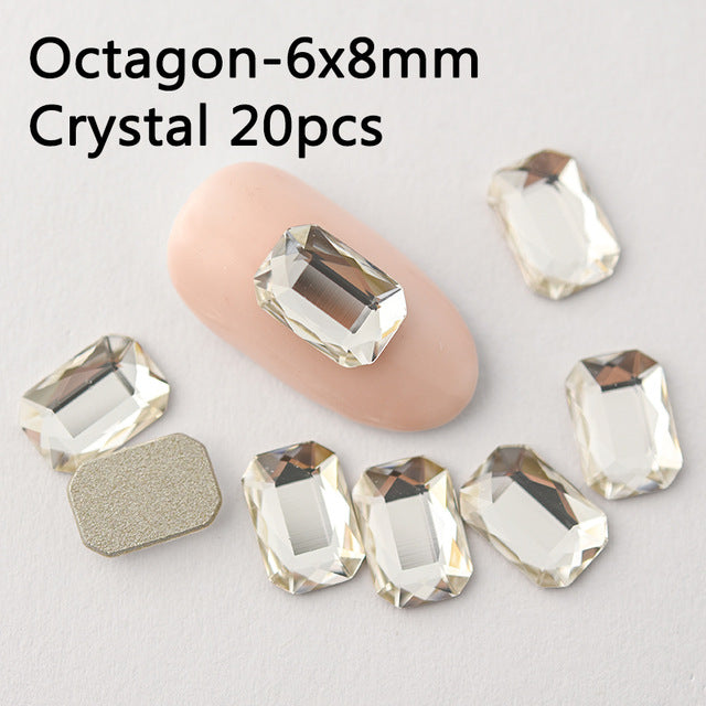 20pcs Nail Rhinestones Rectangle Flat Back Crystal Shiny 3D Strass Gem Stone Manicure Nail Art Decoration Charms Jewelry