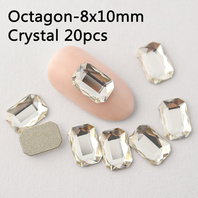 20pcs Nail Rhinestones Rectangle Flat Back Crystal Shiny 3D Strass Gem Stone Manicure Nail Art Decoration Charms Jewelry