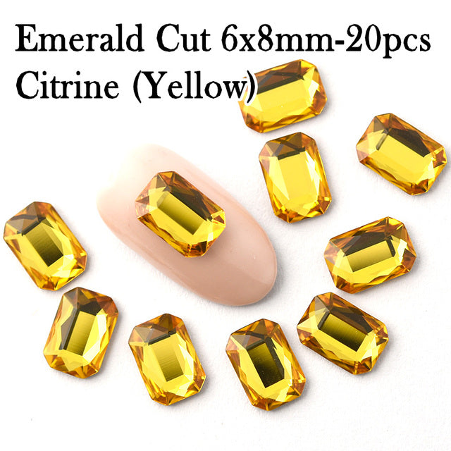 20pcs Nail Rhinestones Rectangle Flat Back Crystal Shiny 3D Strass Gem Stone Manicure Nail Art Decoration Charms Jewelry