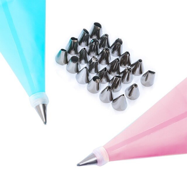 VIP 26pcs/Set Confectionery Bag With Nozzles Icing Piping Tip Stainless Steel Cake Decorating Tool Pastry Cream Spout For Baking