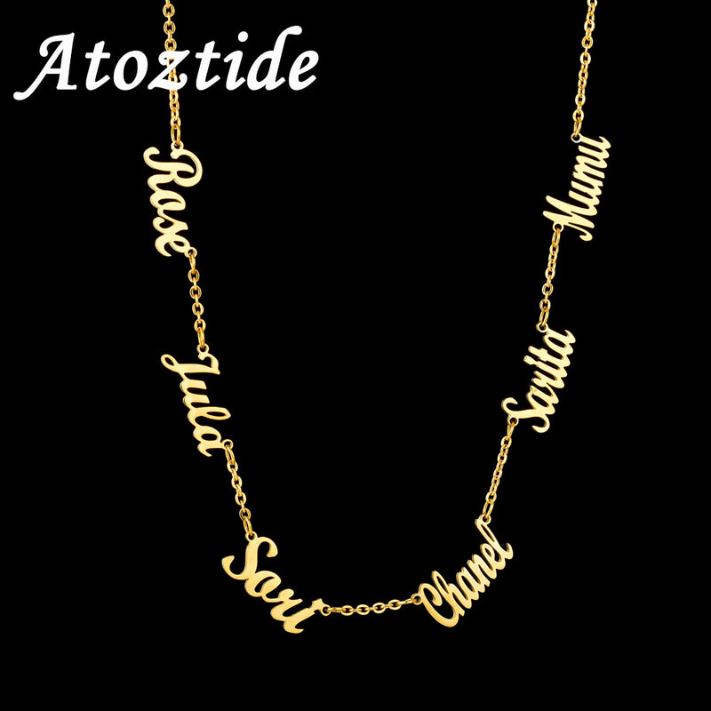 Atoztide Custom Multiple Personalized  Name Necklaces Jewelry Chain Pendant name gold necklace for women stainless steel Gifts