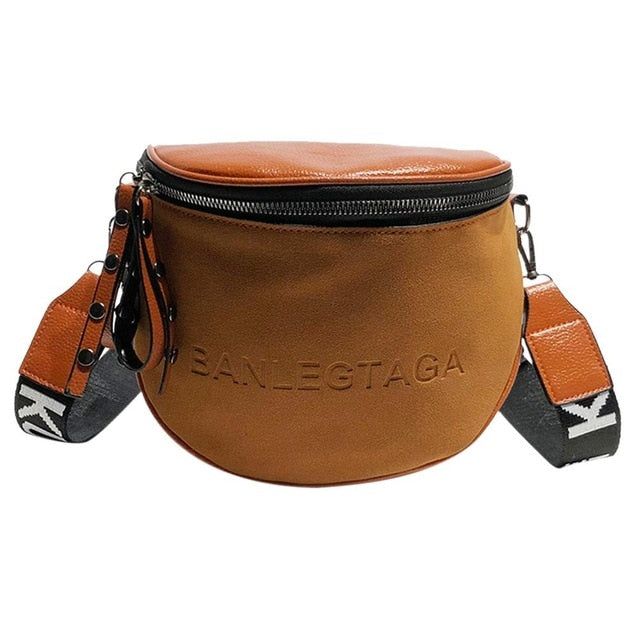 Fashion Semicircle Saddle Crossbody Bag Women PU Leather Shoulder Handbags Casual Female Wide Straps Travel Money Purses
