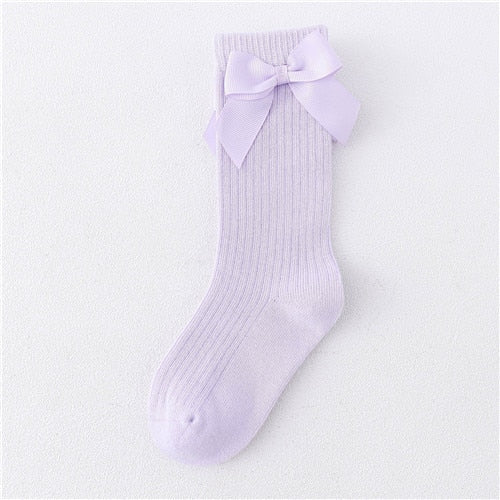 Solid Children Socks With Bows Cotton Baby Girls Socks Soft Toddlers Long Socks For Kids Princess Knee High Socks for Girls 2020