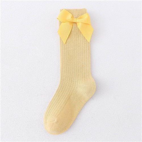 Solid Children Socks With Bows Cotton Baby Girls Socks Soft Toddlers Long Socks For Kids Princess Knee High Socks for Girls 2020
