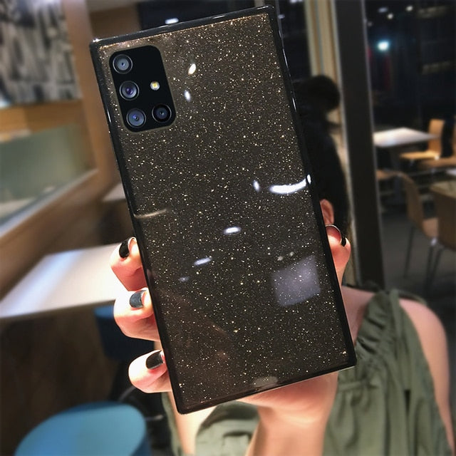 Square Fluorescent Glitter Phone Case For Samsung S20 FE Plus Note 20 Ultra S10 A71 A51 A50 A70 S21 Ultra FE A52 A72 Soft Cover