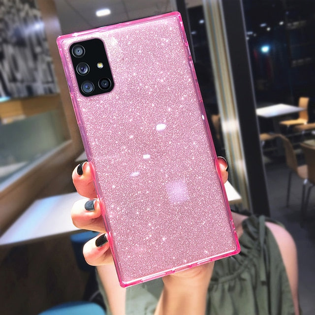 Square Fluorescent Glitter Phone Case For Samsung S20 FE Plus Note 20 Ultra S10 A71 A51 A50 A70 S21 Ultra FE A52 A72 Soft Cover