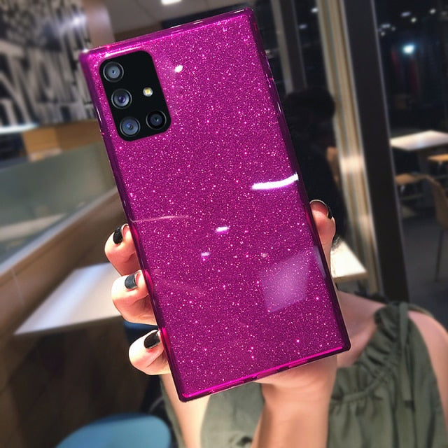 Square Fluorescent Glitter Phone Case For Samsung S20 FE Plus Note 20 Ultra S10 A71 A51 A50 A70 S21 Ultra FE A52 A72 Soft Cover
