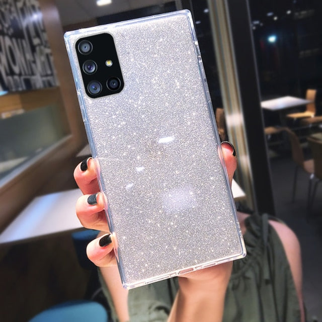 Square Fluorescent Glitter Phone Case For Samsung S20 FE Plus Note 20 Ultra S10 A71 A51 A50 A70 S21 Ultra FE A52 A72 Soft Cover