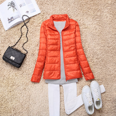 Women 90% White Duck Down Jacket Autumn Female Ultra Light Down Jackets Slim Solid Long Sleeve Hooded Parkas Candy Color