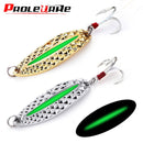 Metal Luminous Spinner Spoon Fishing Lures 7g 10g 15g Night Tackle Sequins Bait Noise Paillette With Feather Treble Hook Pesca