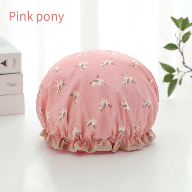 Double-layer shower cap waterproof adult women shower bath bath cap shampoo cap cute hood kitchen ladies oil fume-proof cap