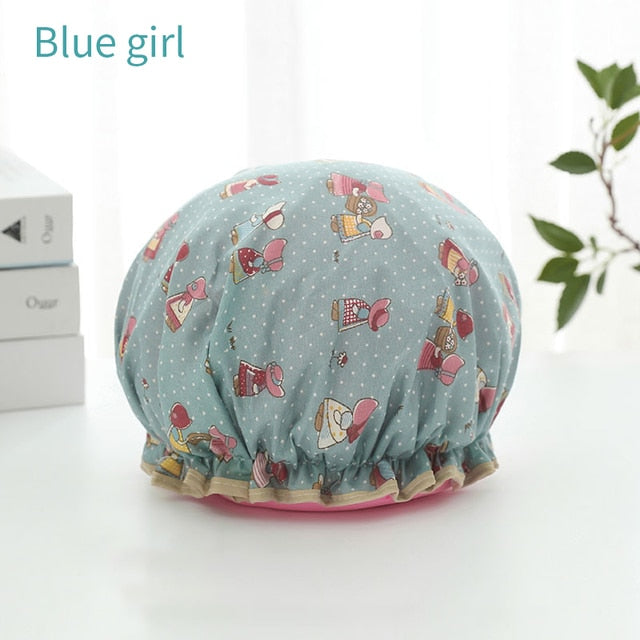 Double-layer shower cap waterproof adult women shower bath bath cap shampoo cap cute hood kitchen ladies oil fume-proof cap