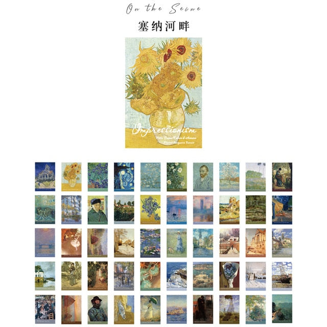 Yoofun 50 Sheets Natural Scenery&Art Paintings Stationery Stickers Book Aesthetic Landscape Cute Bullet Journaling Decor Sticker