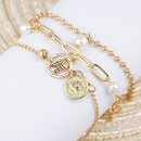 New Punk Rhinestone Geometric Chain Bracelets Set for Women Bohemia Multilayer Beads Charm Bangles Fashion Party Jewelry Gift