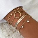 New Punk Rhinestone Geometric Chain Bracelets Set for Women Bohemia Multilayer Beads Charm Bangles Fashion Party Jewelry Gift