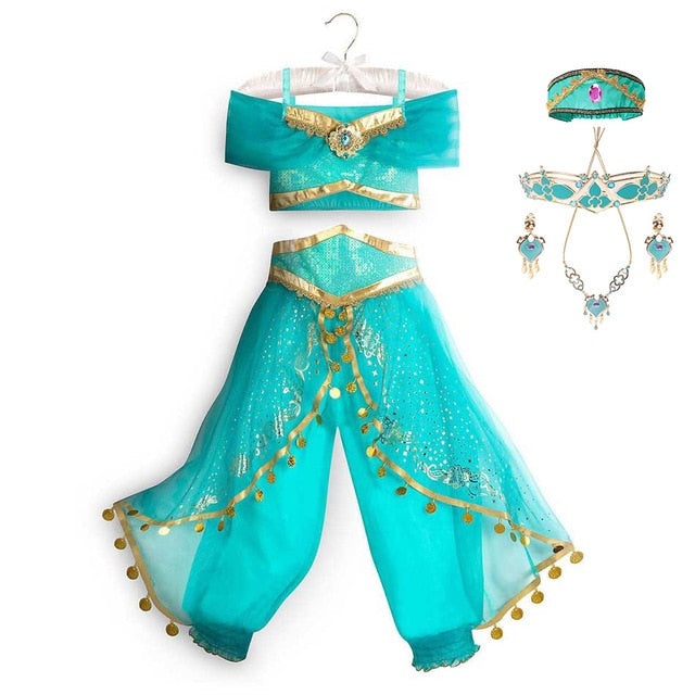 Princess Dress up of Aladdin and the Magic Lamp Girls Birthday Party Jasmine Cosplay Costume Top+Pants+Headband 2 4 6 8 10 12Yrs