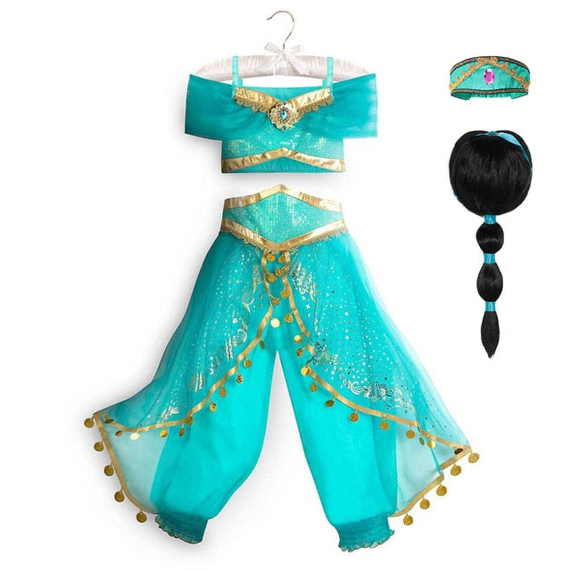 Princess Dress up of Aladdin and the Magic Lamp Girls Birthday Party Jasmine Cosplay Costume Top+Pants+Headband 2 4 6 8 10 12Yrs