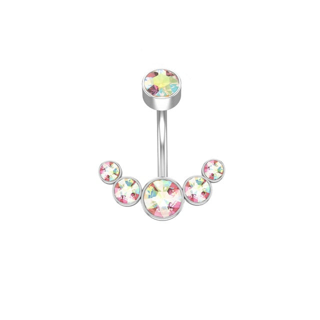 14G Dangle Belly Button Rings for Women Girls 316L Surgical Steel Curved Navel Barbell 5 Crystals Body Jewelry Piercing Ombligo