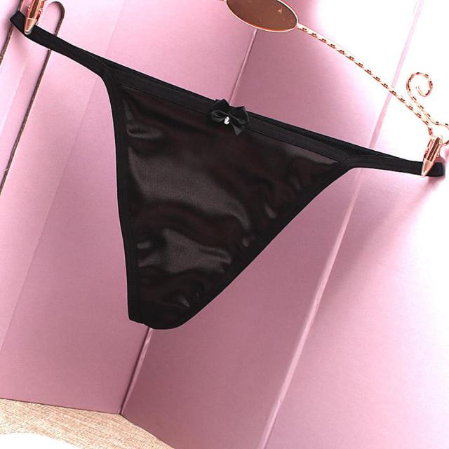 Luxury Satin Women Thongs T-Back Sexy Large Size Elastic Underwear Briefs Low Waist Bow G-string Women Panties Lingerie