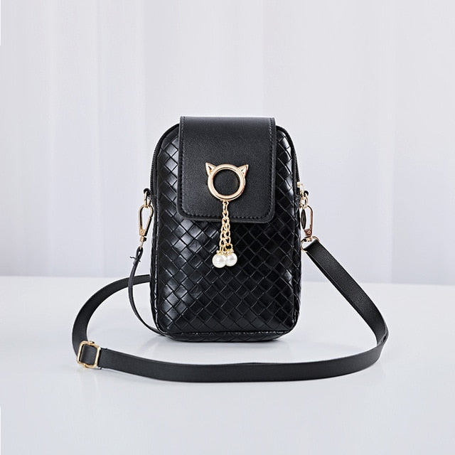 2020 Autumn Winter Mini Cross-body Mobile Phone Shoulder Bag Woven Pearl Tassel Cover-style Female Bag Shoulder Diagonal Bag