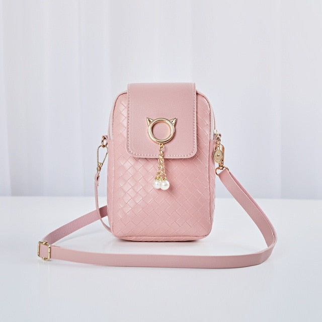 2020 Autumn Winter Mini Cross-body Mobile Phone Shoulder Bag Woven Pearl Tassel Cover-style Female Bag Shoulder Diagonal Bag