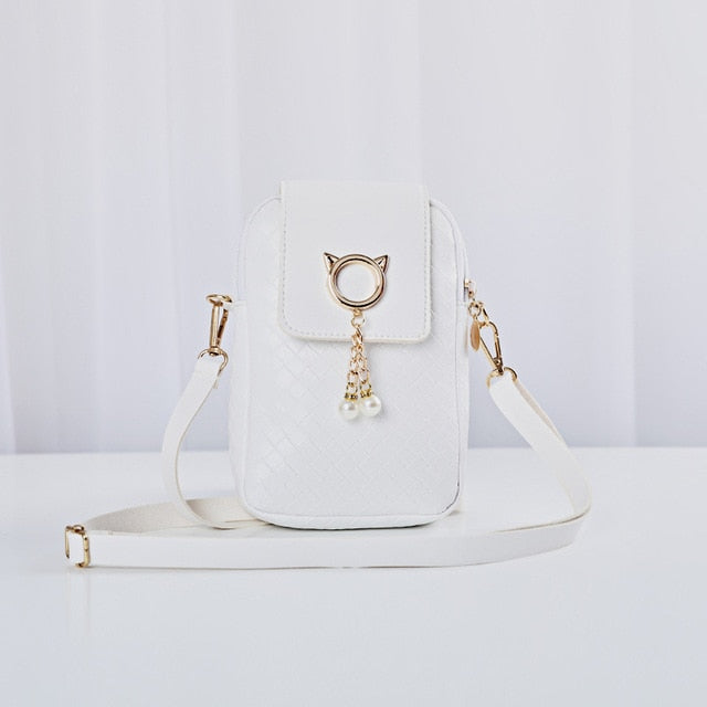 2020 Autumn Winter Mini Cross-body Mobile Phone Shoulder Bag Woven Pearl Tassel Cover-style Female Bag Shoulder Diagonal Bag