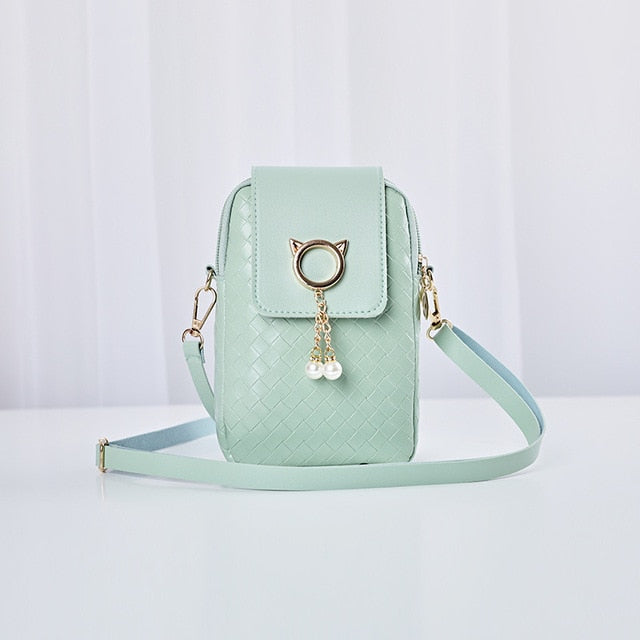 2020 Autumn Winter Mini Cross-body Mobile Phone Shoulder Bag Woven Pearl Tassel Cover-style Female Bag Shoulder Diagonal Bag