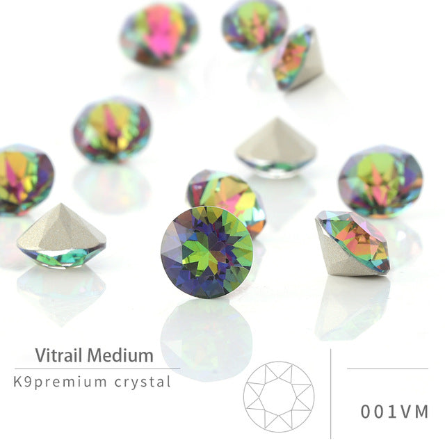 Astrobox Diamond Round 4/5/6/7/8/10mm Cone Transparent Pointed Crystal Pointback Glue On Nail Art Rhinestones DIY Jewelry Making